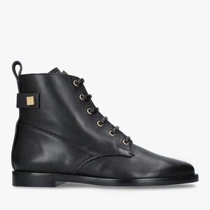 Stuart Weitzman Black Leather Lace-Up Ankle Boots